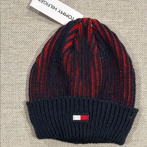Tommy Hilfiger Kids Navy and Red Striped Beanie NWT